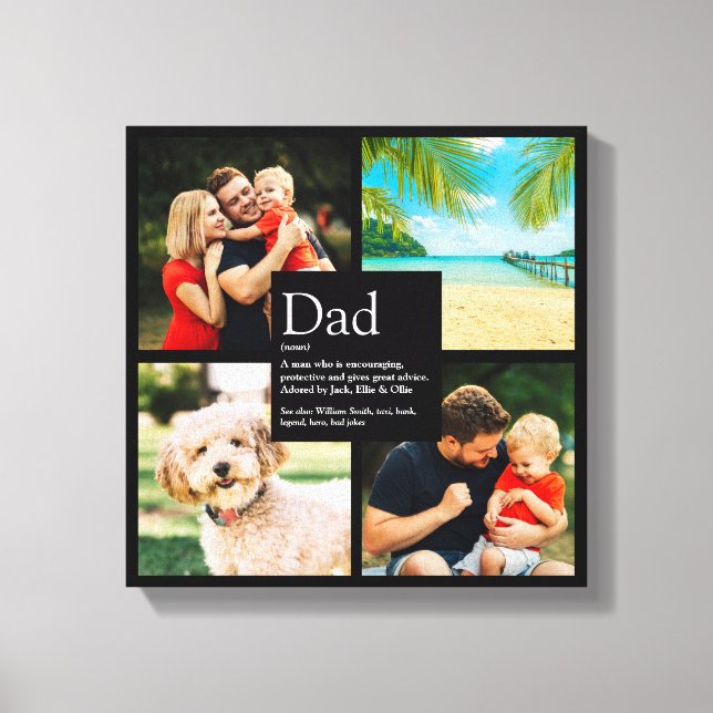 Personalised Dad Definition Modern 4 Photo Collage Canvas Print (Front)