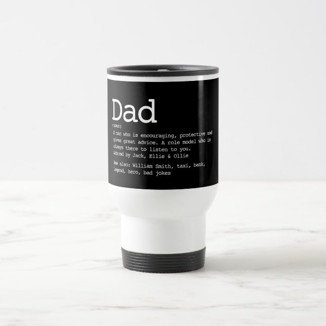 Personalised Dad Definition Modern Black Travel Mug (Center)