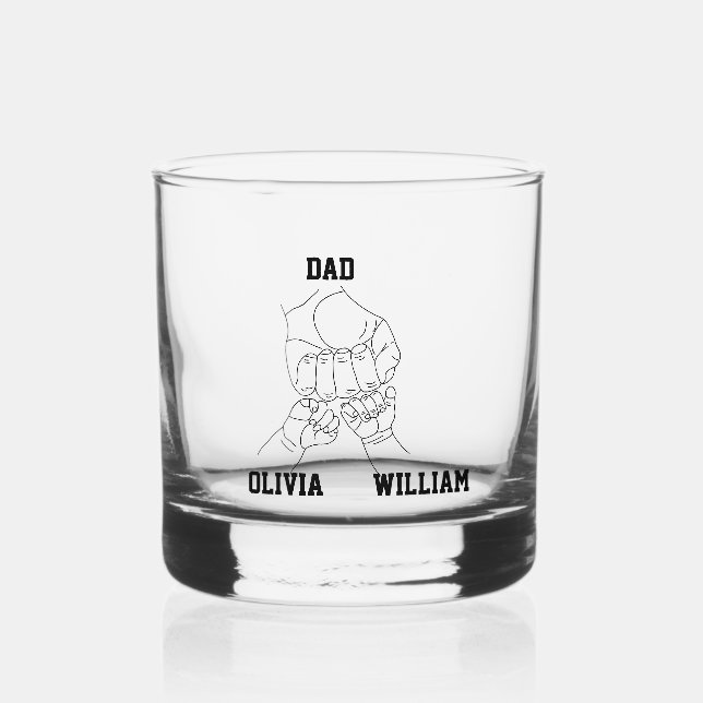 Personalised Dad Father Daddy Gift with Kids Names Whiskey Glass (Front)