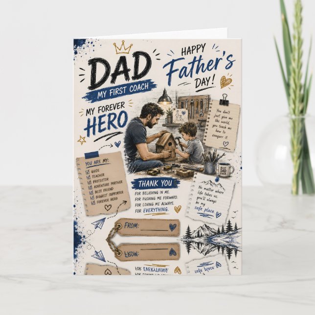 Personalised Dad First Coach Greeting Card (Front)