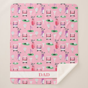 Personalised Dad Golfer Golfcart Golfing Sporty Sherpa Blanket