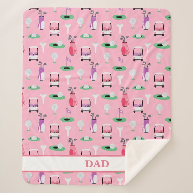 Personalised Dad Golfer Golfcart Golfing Sporty Sherpa Blanket (Front)