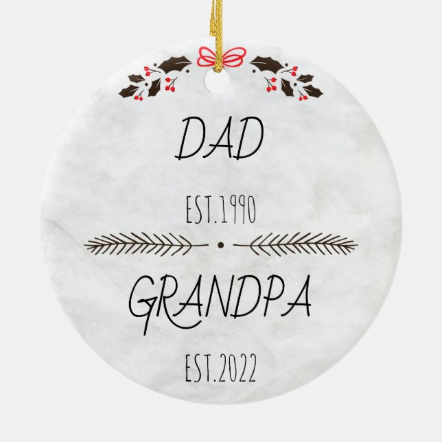 Personalised Dad Grandpa Est Custom Year Ceramic Tree Decoration (Back)
