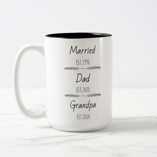Personalised Dad Grandpa Est Custom Year Two-Tone Coffee Mug (Left)