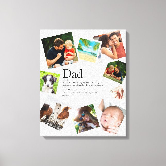 Personalised Dad Name Definition 9 Photo Collage Canvas Print (Front)