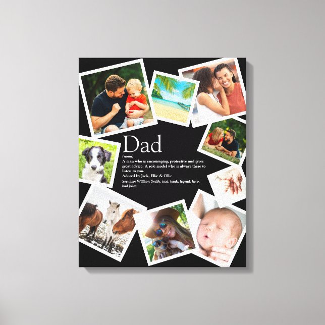 Personalised Dad Name Definition 9 Photo Collage Canvas Print (Front)