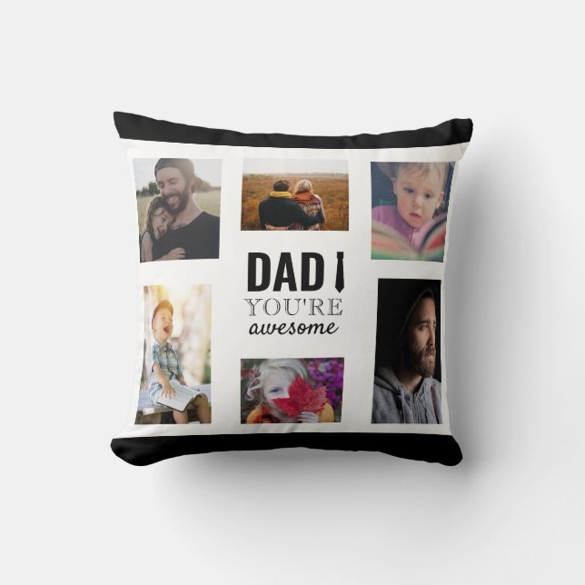Personalised Dad Photo Collage Dad Awesome Cushion (Front)