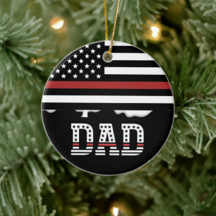 Personalised Dad Thin Red Line Firefighter Dad Ceramic Tree Decoration