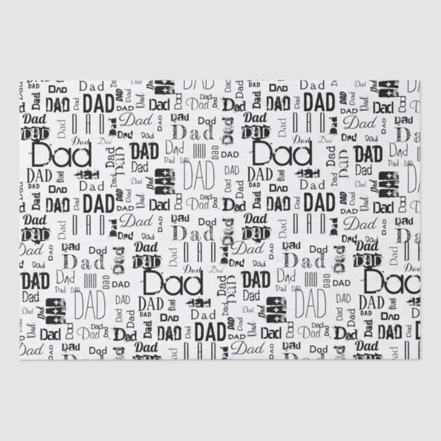 Personalised Dad Typography Black White Tissue Paper (Front)