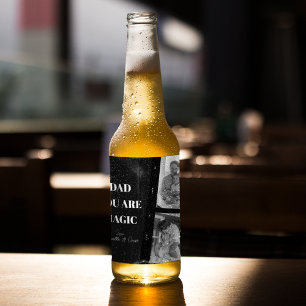 Personalised 'Dad You Are Magic' Two Fathers Photo Beer Bottle Label