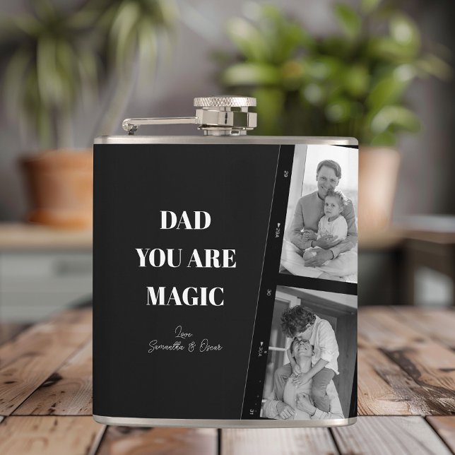 Personalised 'Dad You Are Magic' Two Fathers Photo Hip Flask (Creator Uploaded)