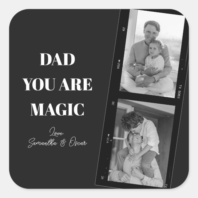 Personalised 'Dad You Are Magic' Two Fathers Photo Square Sticker (Front)