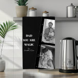 Personalised 'Dad You Are Magic' Two Fathers Photo Tea Towel<br><div class="desc">Brighten up the kitchen with our personalised 'Dad You Are Magic' kitchen towels! This unique design features a stylish black background, a cherished photo of two fathers, and the heartfelt message 'Dad You Are Magic.' Add a special touch by customising it with your kids' names. These high-quality kitchen towels make...</div>