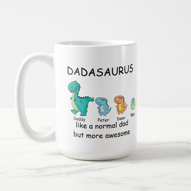 Personalised Dadasaurus up to 3 kids  Coffee Mug (Left)