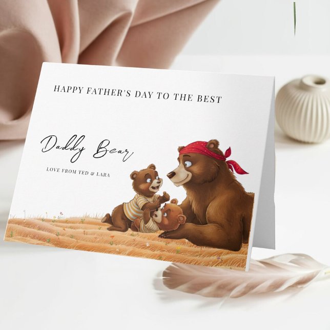 Personalised Daddy Bear Father's Day Card (Celebrate Dad with our adorable Daddy Bear and Cubs card!)
