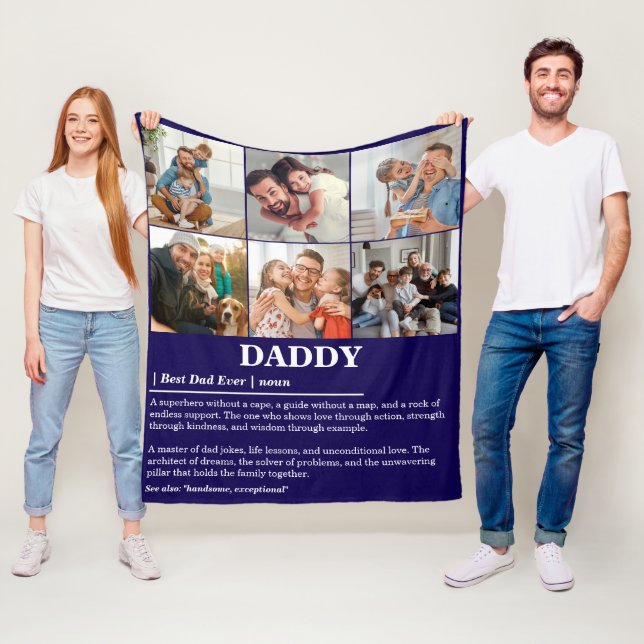 Personalised Daddy Definition 6 Photo Collage Fleece Blanket (In Situ)