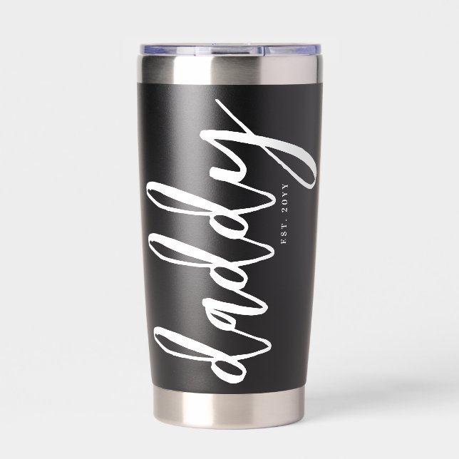 Personalised Daddy Est New Dad Brush Typography In Insulated Tumbler (Front)