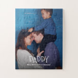 Personalised Daddy Photo Merry Christmas Jigsaw Puzzle<br><div class="desc">Put a tear in his eye when he puts this puzzle together with his children on Christmas. Personalised with names and customise with your own heartfelt message. White overlay text on a black fade to keep the text legible on top of any photo. Contact me at info@lddesignloft.com if you need...</div>