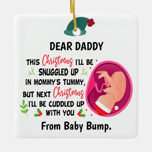Personalised Daddy To Be from Baby Bump Christmas Ceramic Ornament (Front)