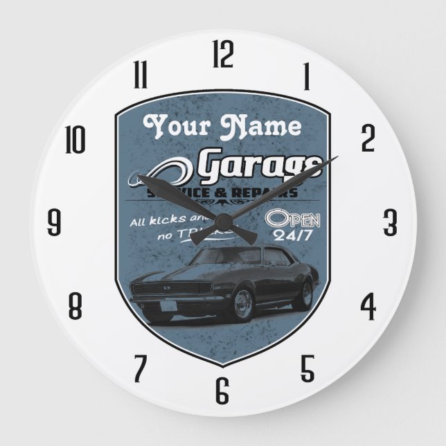 Personalised Dad's Garage Camaro Large Clock (Front)