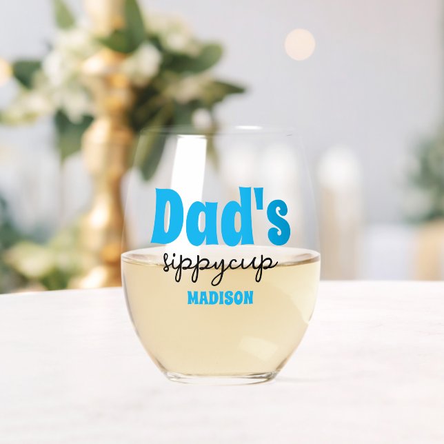Personalised Dad's Sippy Cup Stemless Wine Glass (Insitu (Wedding))