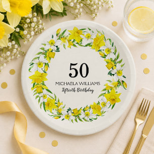 Personalised Daffodil 50th Birthday Party Paper Plate