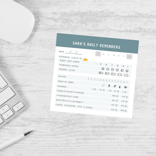 Personalised Daily Self Care Check-in ADHD Post-it Notes (CUSTOM POST IT NOTE, ADHD NOTEPAD, POST IT NOTES, DAILY REMINDERS)