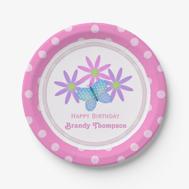 Personalised Daisy and Butterfly Paper Plates 2 (Front)