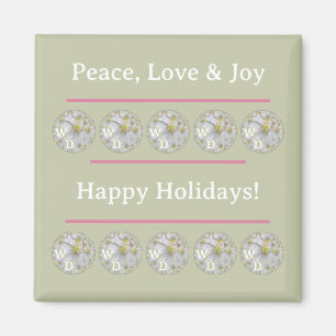 Personalised Daisy Floral Art Green Pink Holiday Magnet