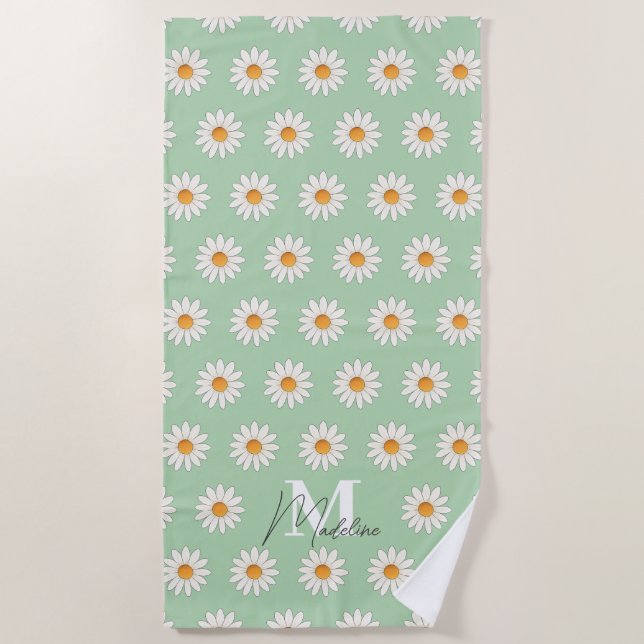 Personalised Daisy Floral Beach Towel Custom Name (Front)