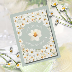 Personalised Daisy Floral  Sage Green Wedding Save The Date