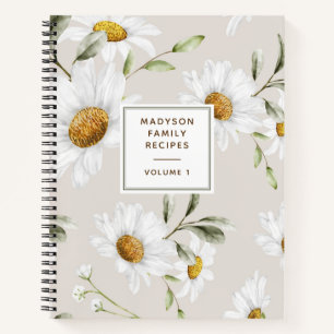 Personalised Daisy Flowers Family Recipe Cookbook Notebook