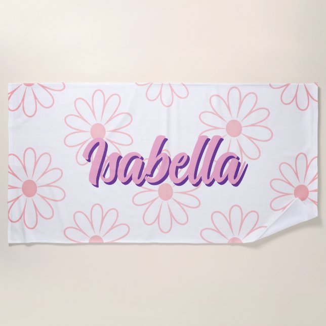 Personalised Daisy Name Beach Towel, Oversized  Towel (Front)