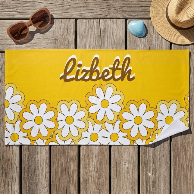 Personalised Daisy Name Beach Towel, Oversized  Towel (Creator Uploaded)