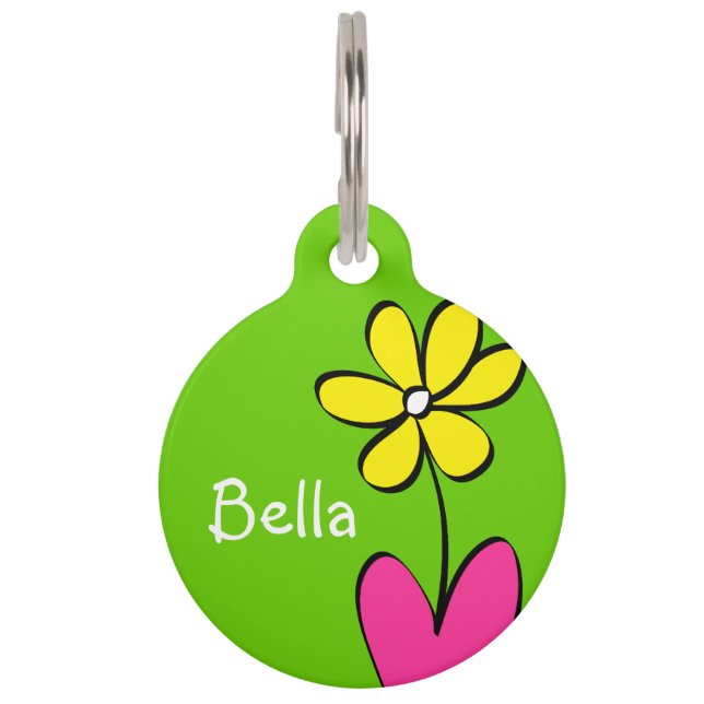 Personalised Daisy Pet Tag - Green/Pink (Front)
