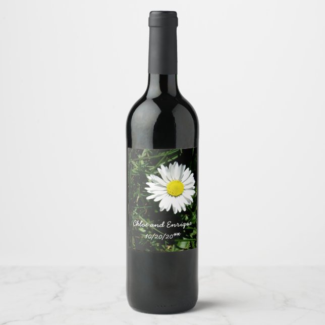 Personalised Daisy Wedding Wine Label (Front)