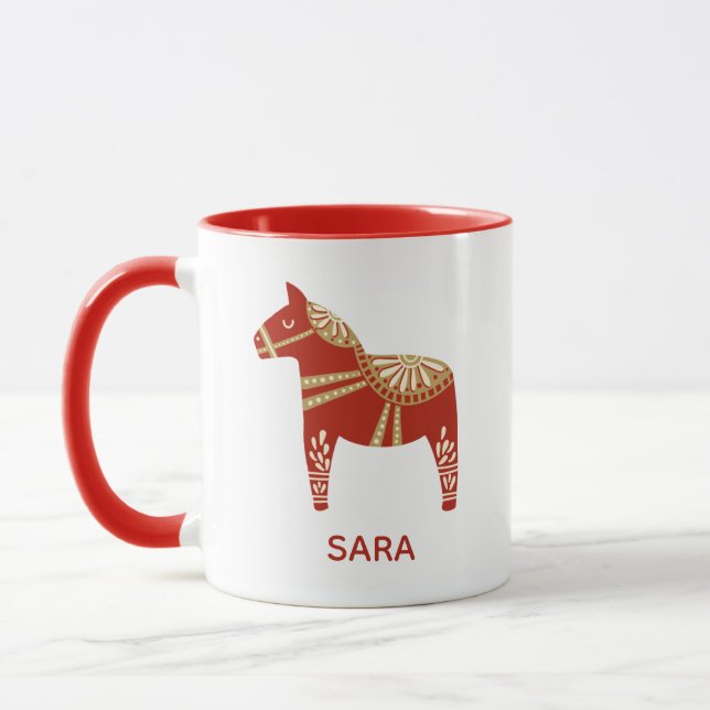 Personalised Dala Horse name Mug (Left)