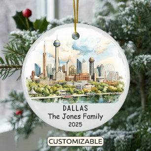 Personalised Dallas Ornament, Texas Ceramic Tree Decoration