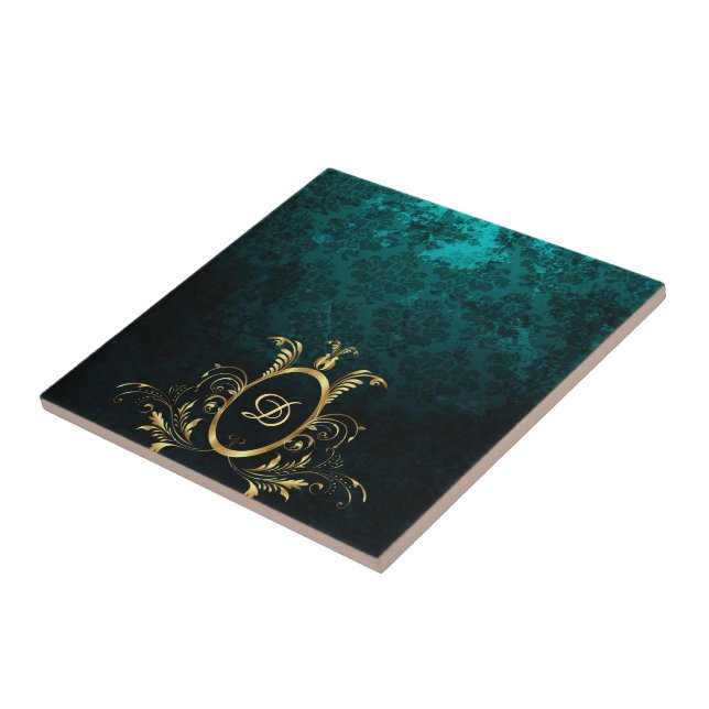 Personalised Damask gold Frame Tile (Side)