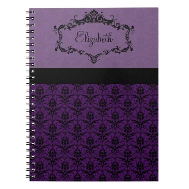 Personalised Damask Notebook - Purple (Front)