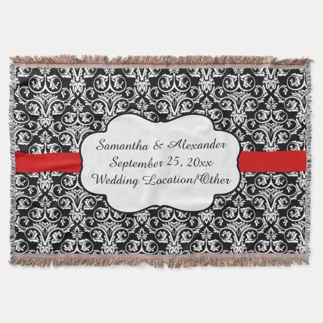 Personalised Damask Wedding Custom Keepsake Throw (Front)