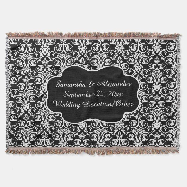 Personalised Damask Wedding Custom Keepsake Throw Blanket (Front)