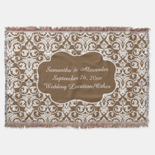 Personalised Damask Wedding/Custom Sand/White Throw Blanket