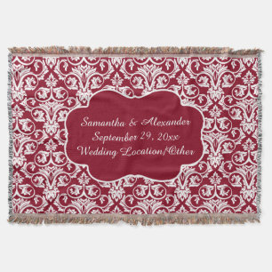 Personalised Damask Wedding/Keepsake Custom Maroon Throw Blanket
