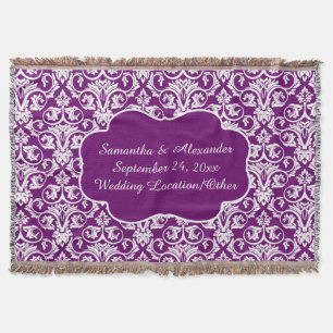 Personalised Damask Wedding/Keepsake Purple Throw