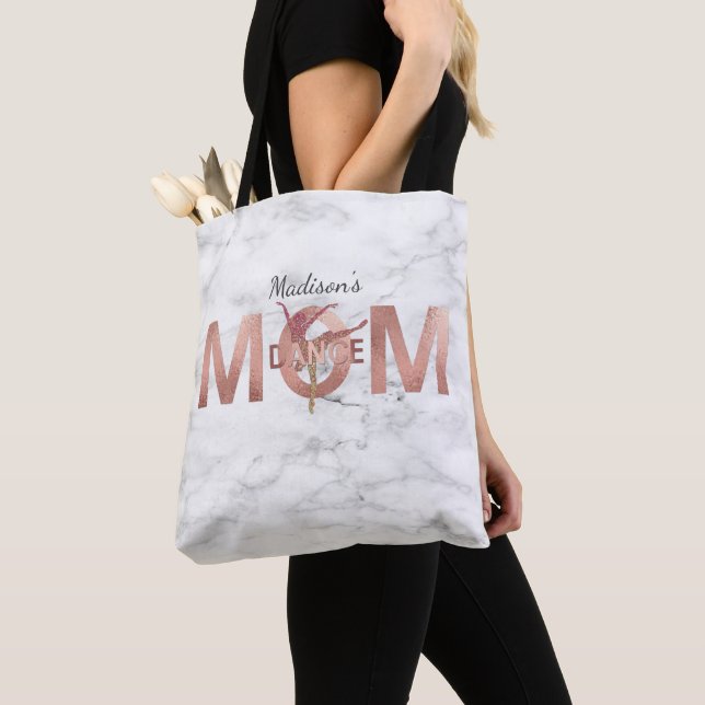 Personalised Dance Mum Rose Gold Glitter Marble Tote Bag (Close Up)