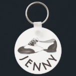 Personalised Dance Teacher Gift Tap Oxford Shoe Key Ring<br><div class="desc">Features an original illustration of a black-and-white oxford style tap dance shoe. Perfect for your favourite dance teacher, studio owner, or tapper! Simply personalise with your information. Don't see what you're looking for? Need help with customisation? Click "rebeccaheartsny" (upper right corner) then "contact this designer" to have something created just...</div>