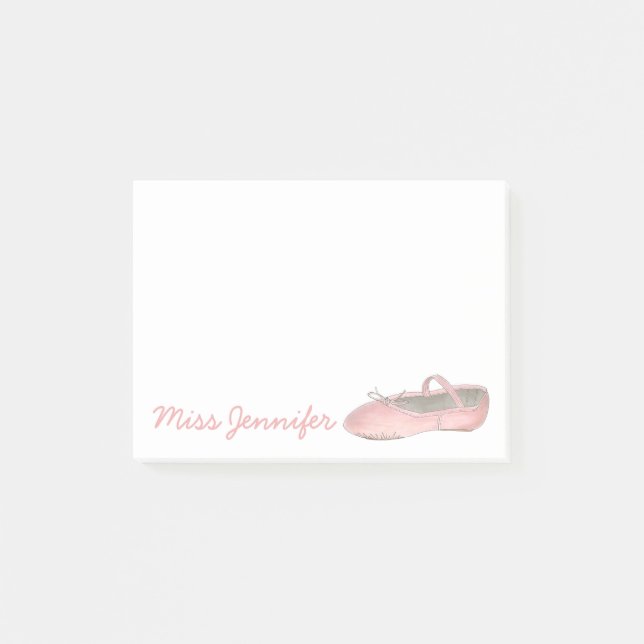 Personalised Dance Teacher Pink Ballet Slipper Post-it Notes (Front)