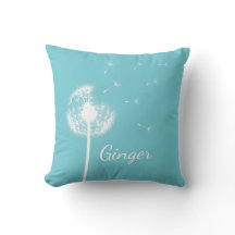 Personalised Dandelion Throw Pillow in turquoise
