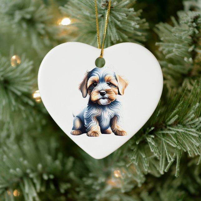 Personalised Dandie Dinmont Terrier Puppy Ceramic Tree Decoration (Tree)